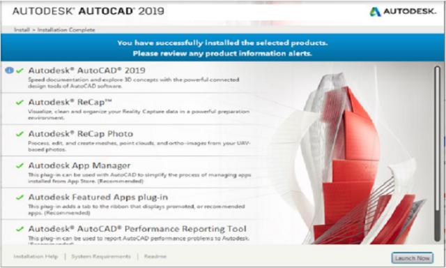 Quá trình cài đặt Autocad 2019 đã hoàn tất