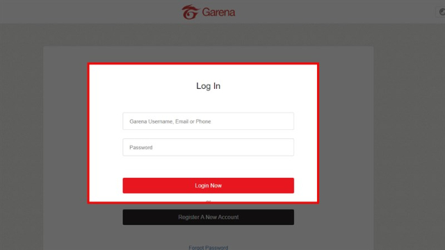 Điền thông tin đăng nhập tài khoản Garena